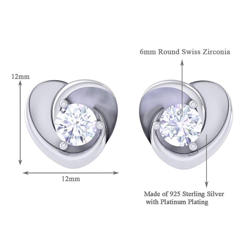 Clara Made with Swiss Zirconia 925 Sterling Silver Platinum Plated Cute Heart Solitaire Earring Gift For Women & Girls