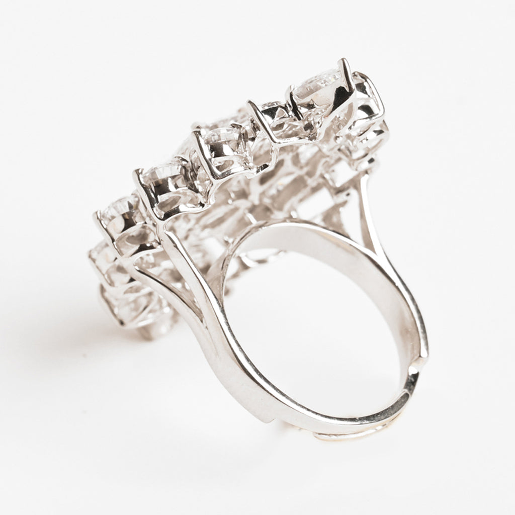 Clara 925 Sterling Silver Long Adjustable Cocktail Ring 