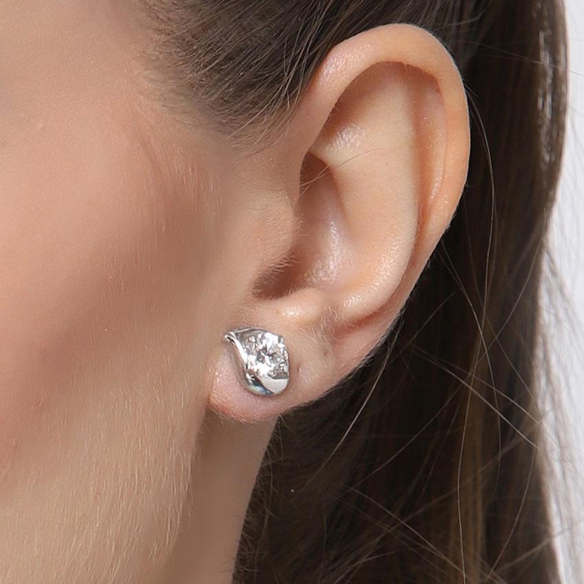 Clara Made with Swiss Zirconia 925 Sterling Silver Platinum Plated Noa Solitaire Earring Gift For Women & Girls
