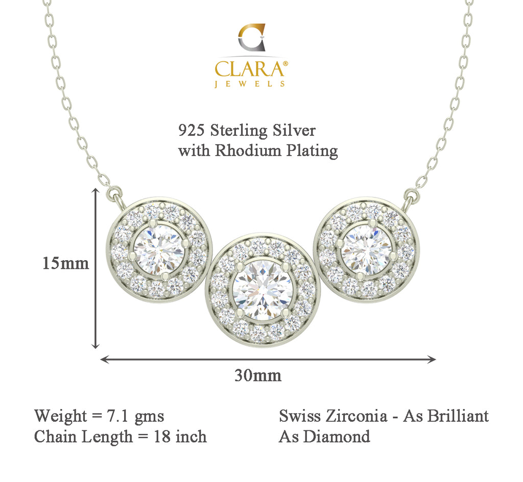 CLARA 925 Sterling Silver Rhodium Plated Poppy Pendant Earring Necklace Set with Chain Gift for Women and Girls