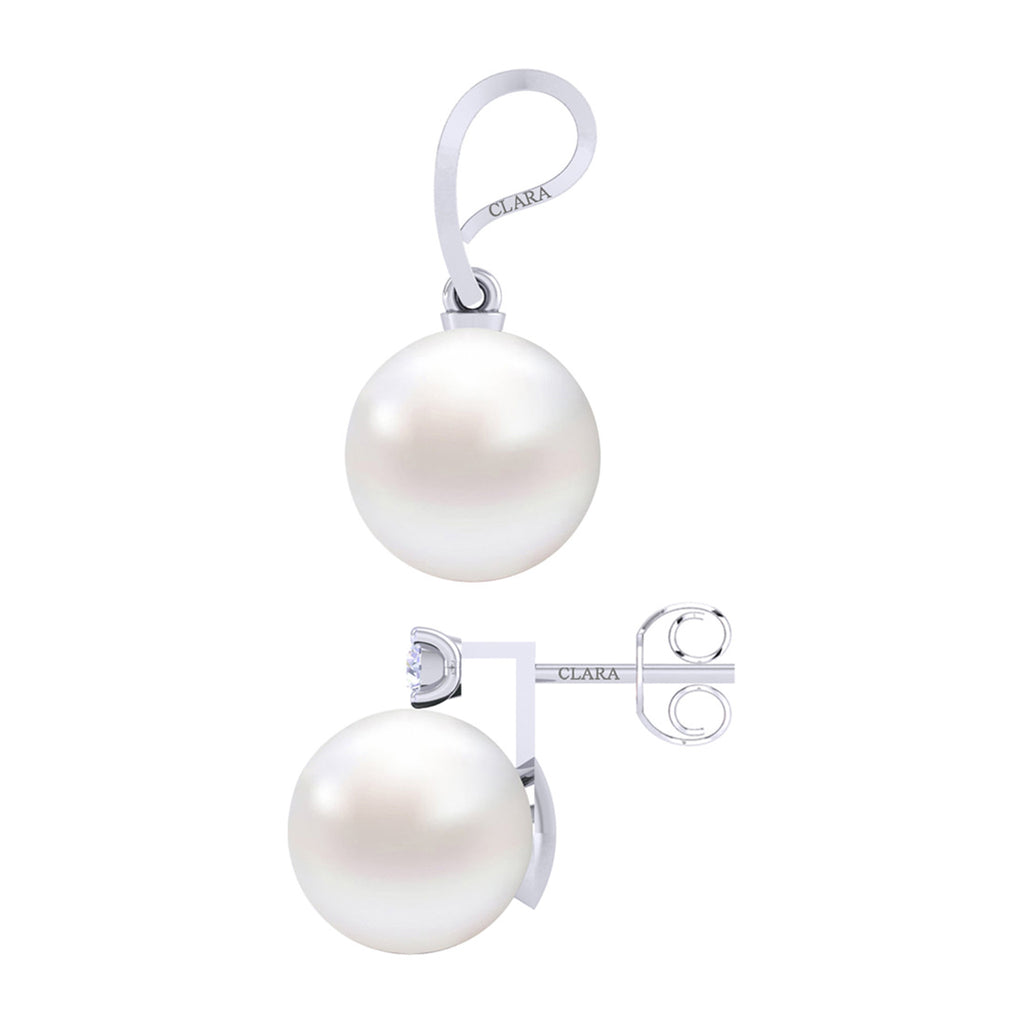 Clara 92.5 Sterling Silver Classic Pearl Pendant Earrings Set with Chain Jewellery Set Gift for Women and Girls