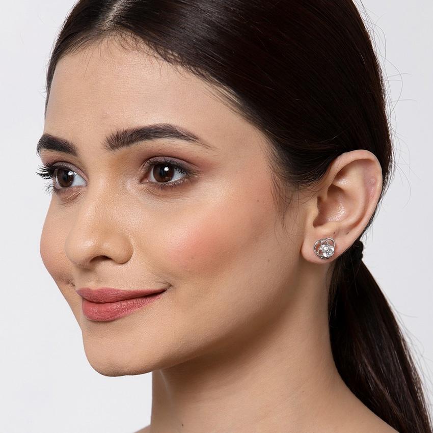 Clara Made with Swiss Zirconia 925 Sterling Silver Platinum Plated Emily Solitaire Earring Gift For Women & Girls