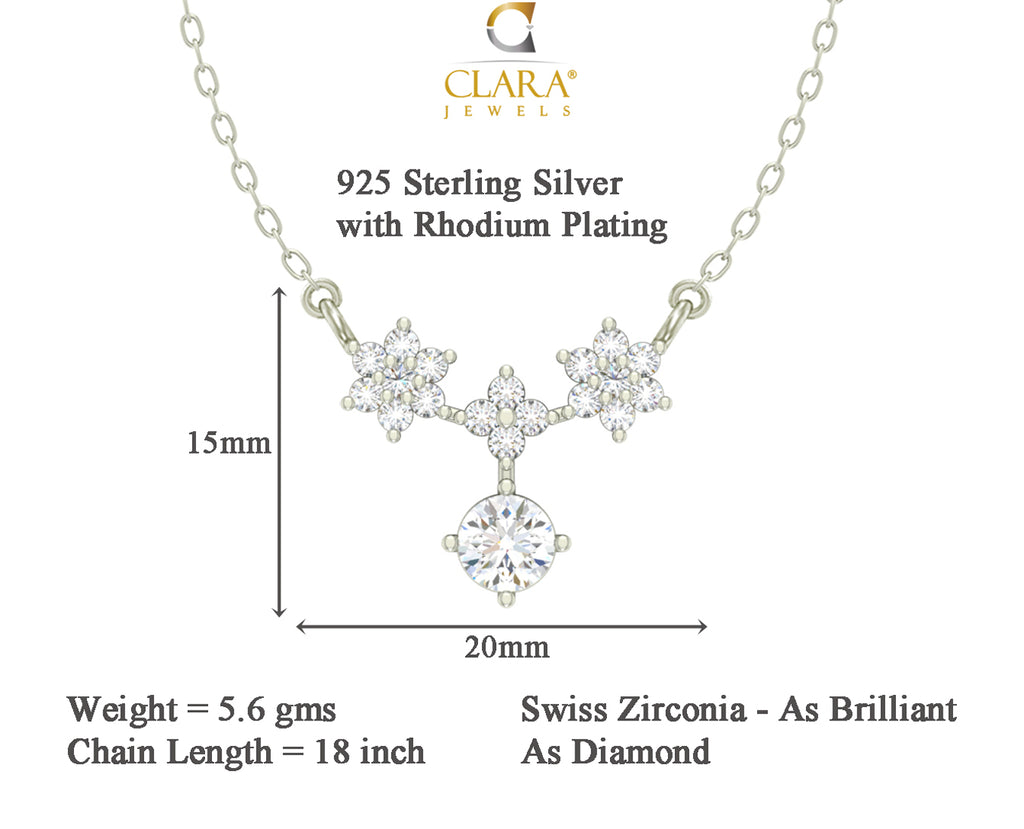 CLARA 925 Sterling Silver Rhodium Plated Lily Pendant with Chain Gift for Women and Girls