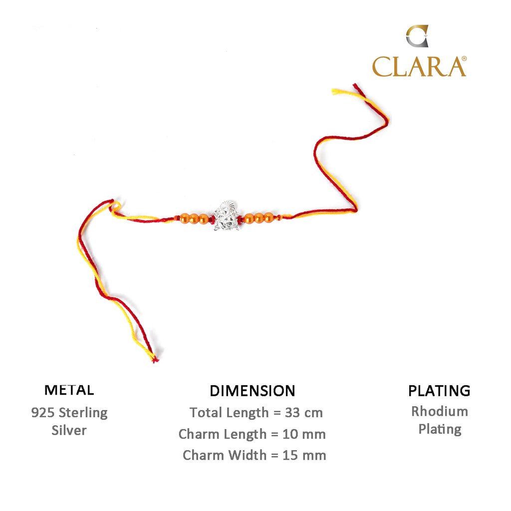 CLARA 925 Sterling Silver Ganesha Rakhi with Roli Chawal for Brothers