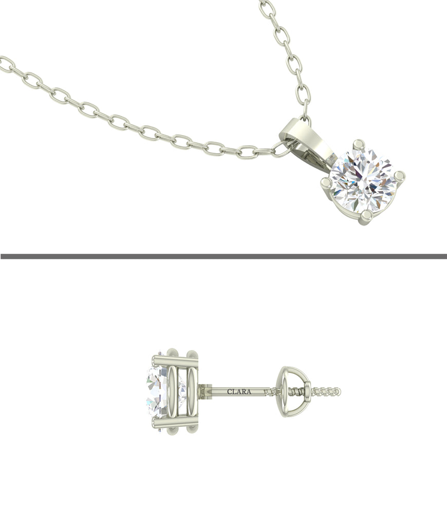 CLARA 925 Sterling Silver Rhodium Plated Round Pendant Earring Necklace Set with Chain Gift for Women and Girls