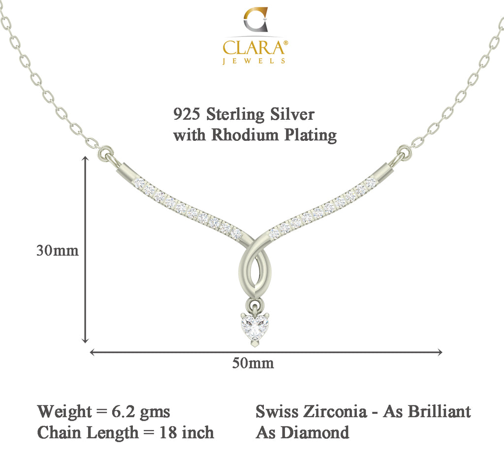 CLARA 925 Sterling Silver Rhodium Plated Mila Pendant with Chain Gift for Women and Girls