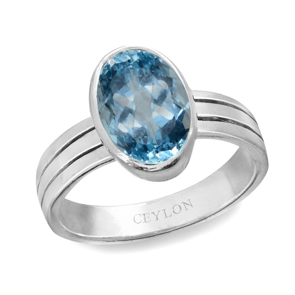 Ceylon Gems Blue Topaz Neela Pukhraj 3.9cts or 4.25ratti stone Stunning Silver Ring
