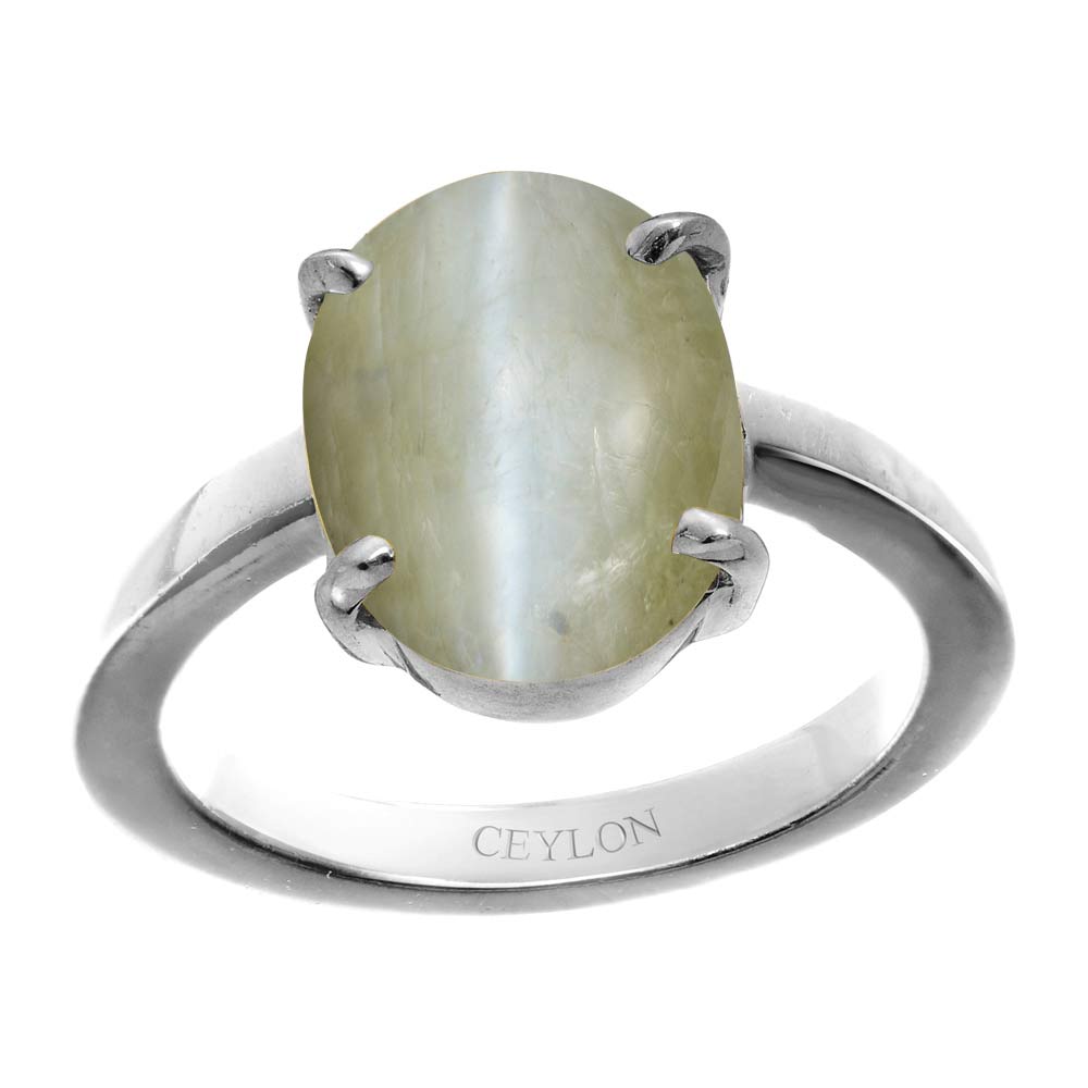 Ceylon Gems Chrysoberyl cat's eye Lehsunia 7.5cts or 8.25ratti stone Prongs Silver Ring