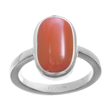 Ceylon Gems Italian Coral Moonga 7.5cts or 8.25ratti stone Elegant Silver Ring