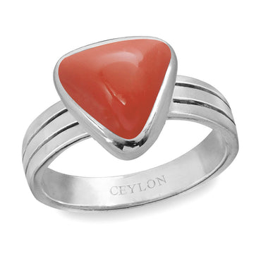 Ceylon Gems Trikona Coral Moonga 7.5cts or 8.25ratti stone Stunning Silver Ring