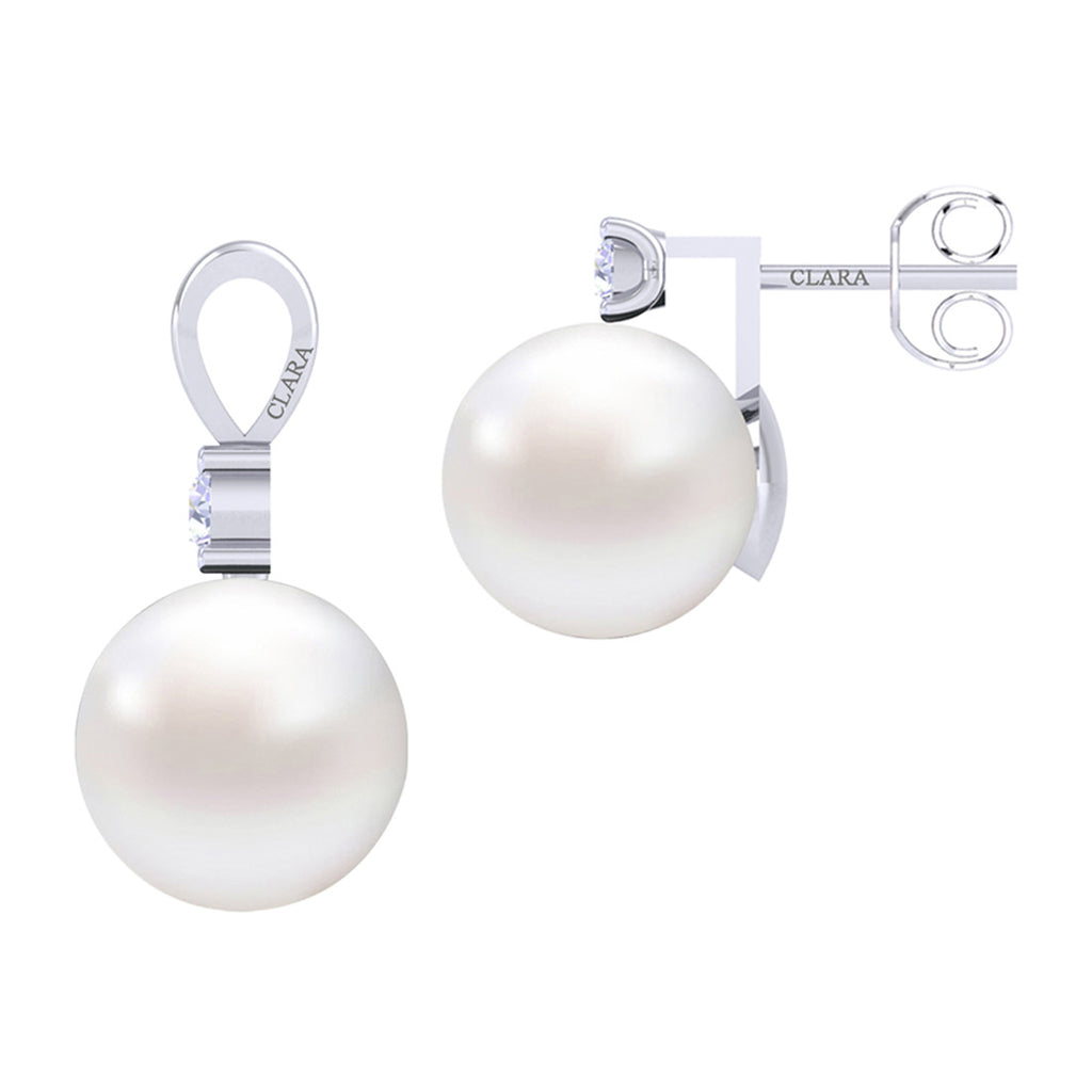Clara 92.5 Sterling Silver Classic Pearl Pendant Earrings Set with Chain Jewellery Set Gift for Women and Girls