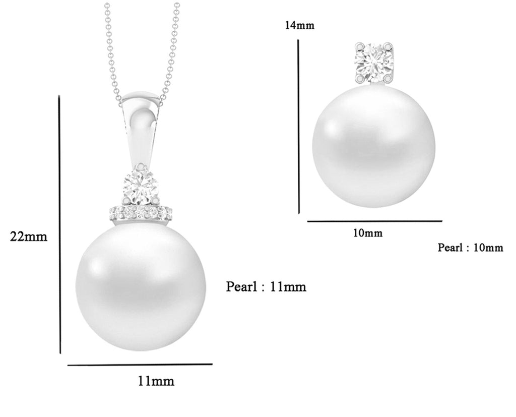 Clara 92.5 Sterling Silver Classic Pearl Pendant Earrings Set with Chain Jewellery Set Gift for Women and Girls