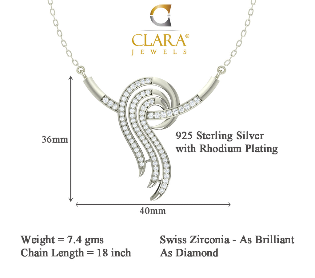 CLARA 925 Sterling Silver Rhodium Plated Zoe Pendant with Chain Gift for Women and Girls
