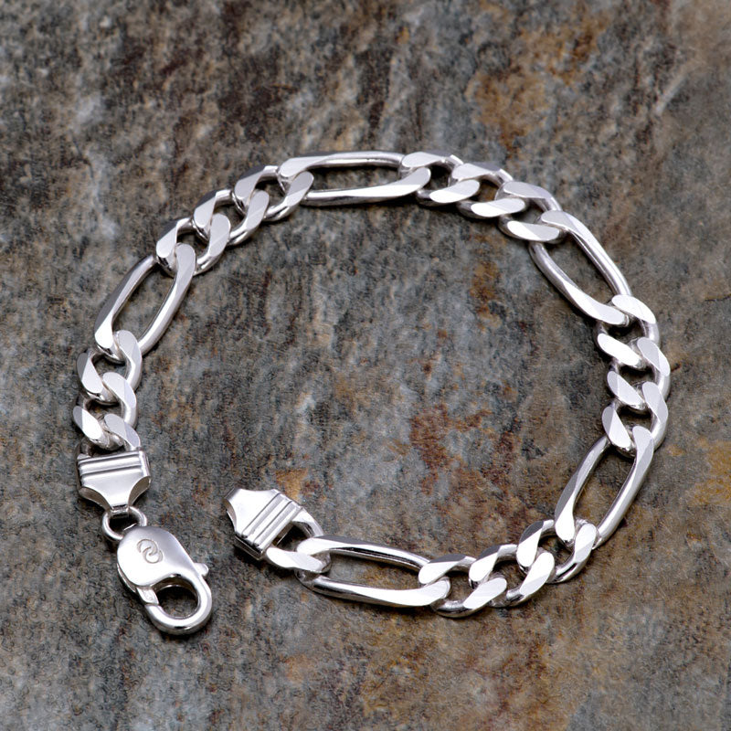 CLARA Anti-Tarnish 92.5 Sterling Silver Figaro Bracelet 8.5 inch 20 gm Gift for Men & Boys
