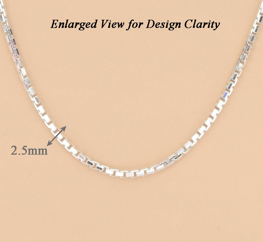 Clara Anti-Tarnish 92.5 Sterling Silver Box Chain Necklace in 20 24 28 inches for Men & Boys