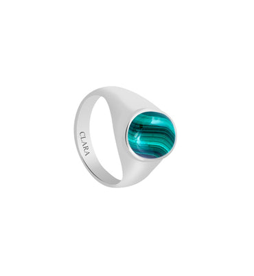 Certified Malachite (Daana Firang) Bold Silver Ring 9.3cts or 10.25ratti
