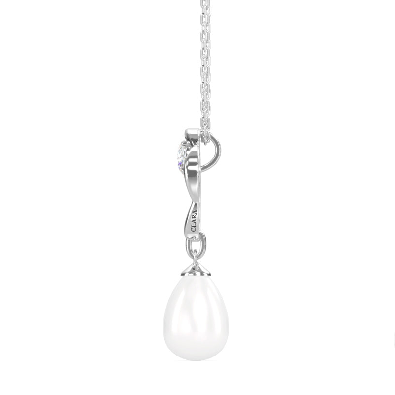 CLARA 925 Sterling Silver Pearl Sara Pendant With Chain Necklace | Rhodium Plated, Swiss Zirconia | Gift for Women & Girls