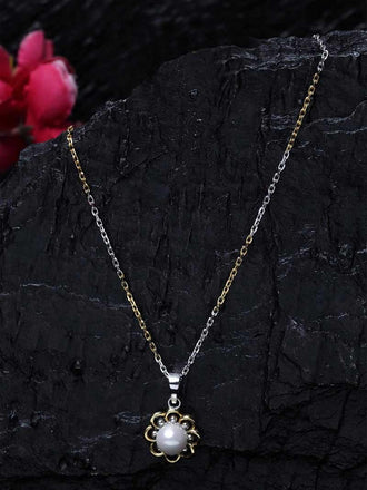 Silver Pearl Lotus Pendant Chain Necklace