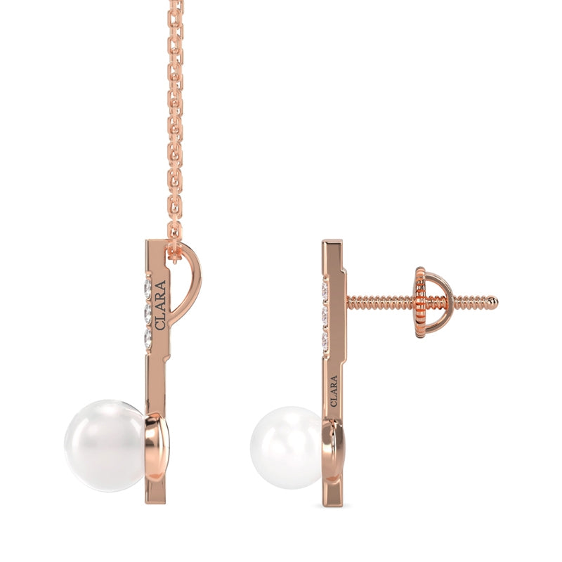 CLARA 925 Sterling Silver Pearl Rose Pendant Earring Chain Jewellery Set | Rose Gold Rhodium Plated, Swiss Zirconia | Gift for Women & Girls