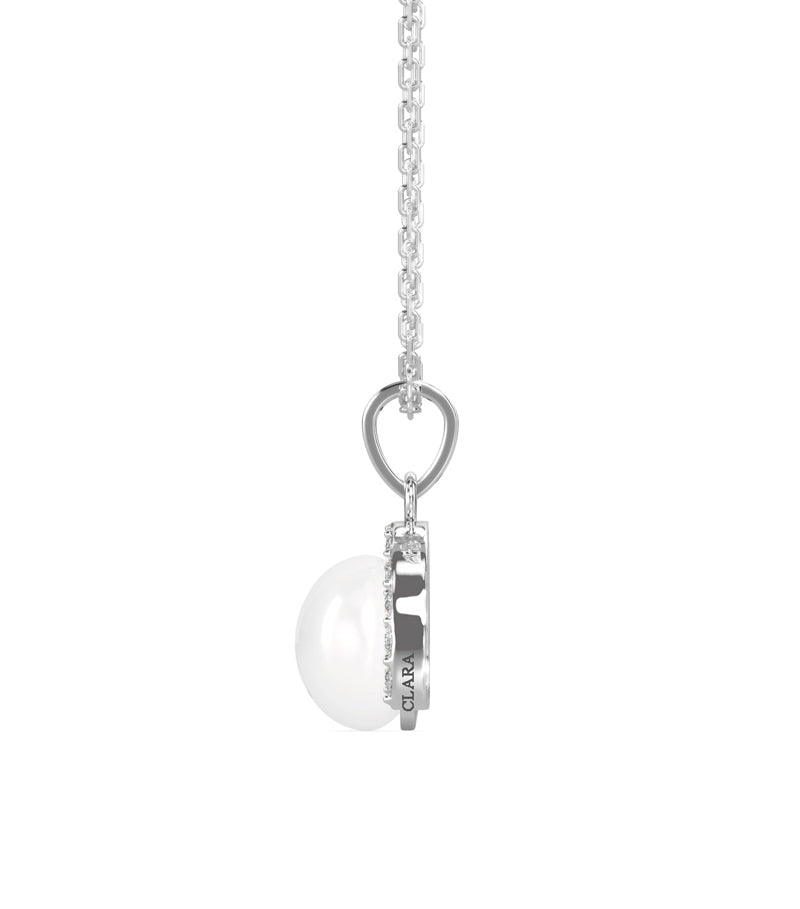 CLARA 925 Sterling Silver Real Pearl Riko Pendant With Chain Necklace | Rhodium Plated, Swiss Zirconia | Gift for Women & Girls