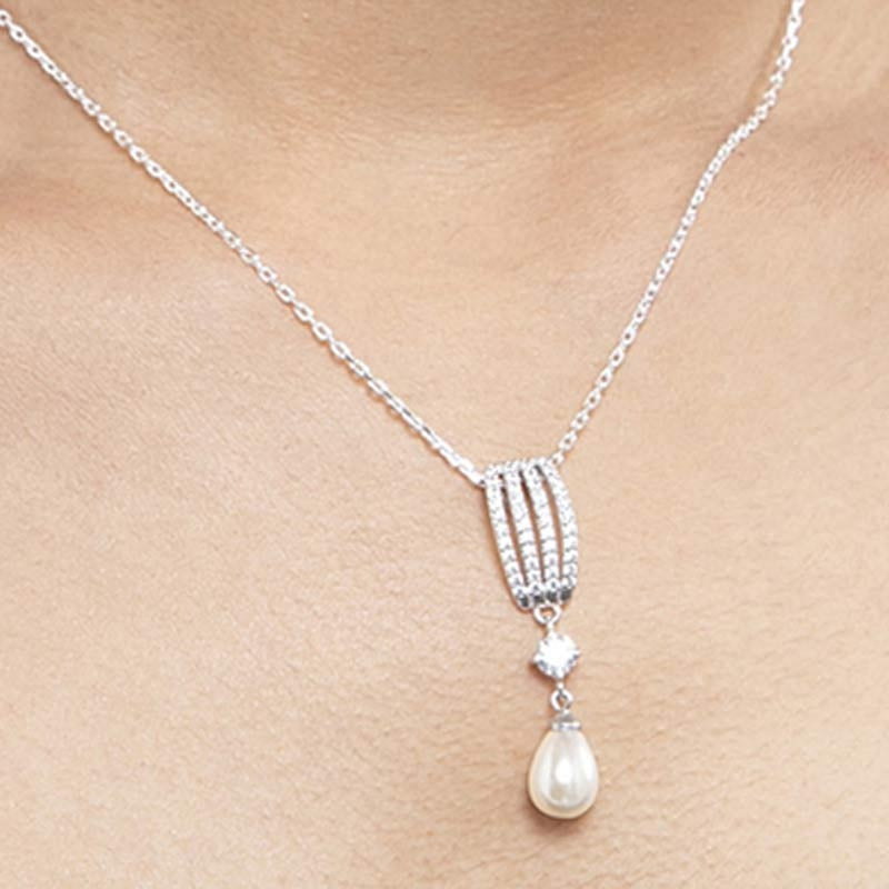 CLARA 925 Sterling Silver Pearl Queen Pendant With Chain Necklace | Rhodium Plated, Swiss Zirconia | Gift for Women & Girls