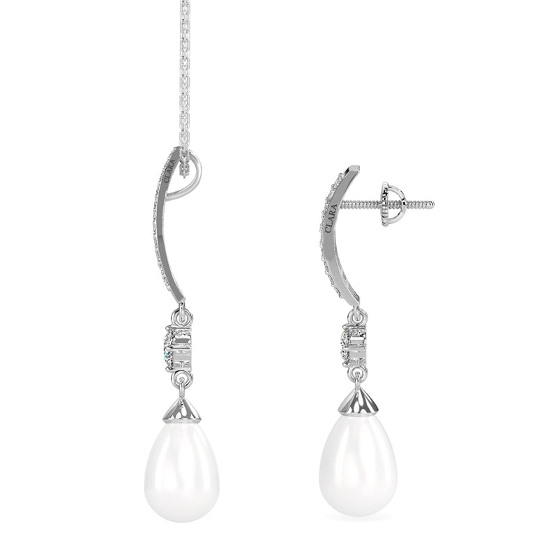 CLARA 925 Sterling Silver Pearl Queen Pendant Earring Chain Jewellery Set | Rhodium Plated, Swiss Zirconia | Gift for Women & Girls