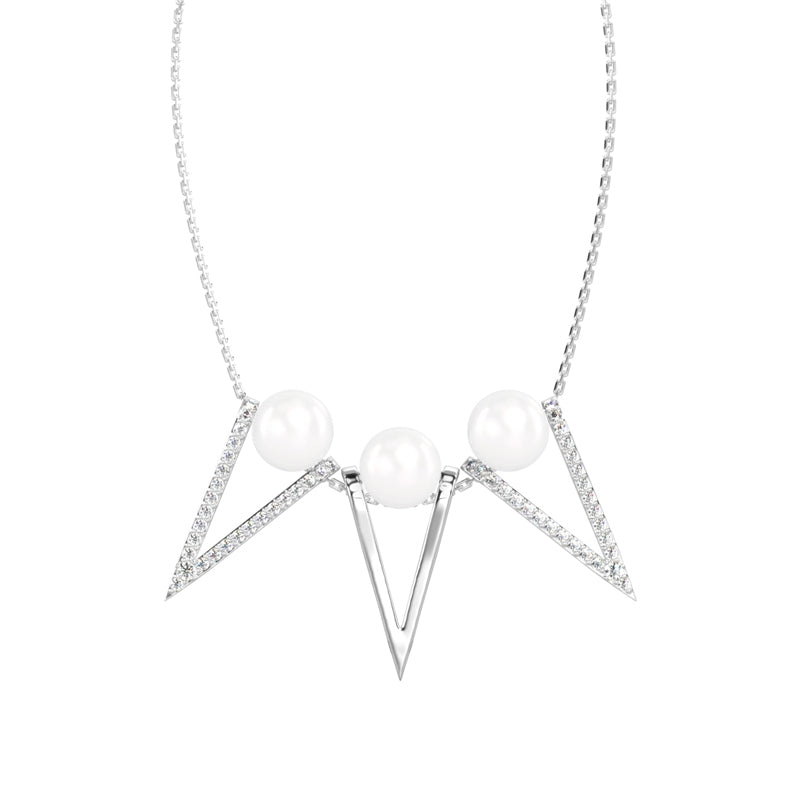 CLARA 925 Sterling Silver Real Pearl Tribe Pendant With Chain Necklace | Rhodium Plated, Swiss Zirconia | Gift for Women & Girls