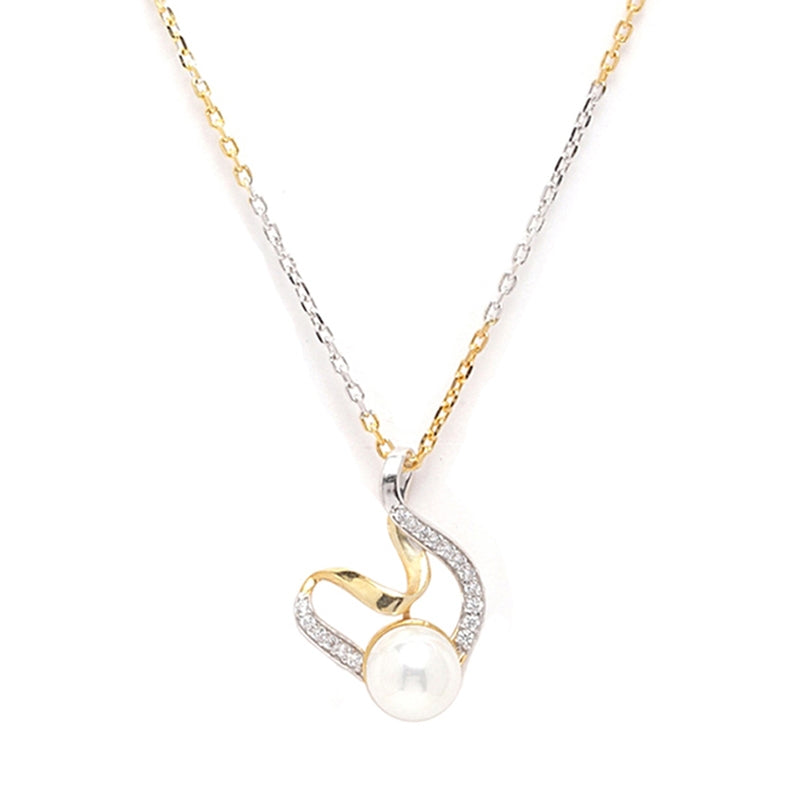 CLARA 925 Sterling Silver Pearl Asuka Pendant Earring Chain Jewellery Set | Gold Rhodium Plated, Swiss Zirconia | Gift for Women & Girls