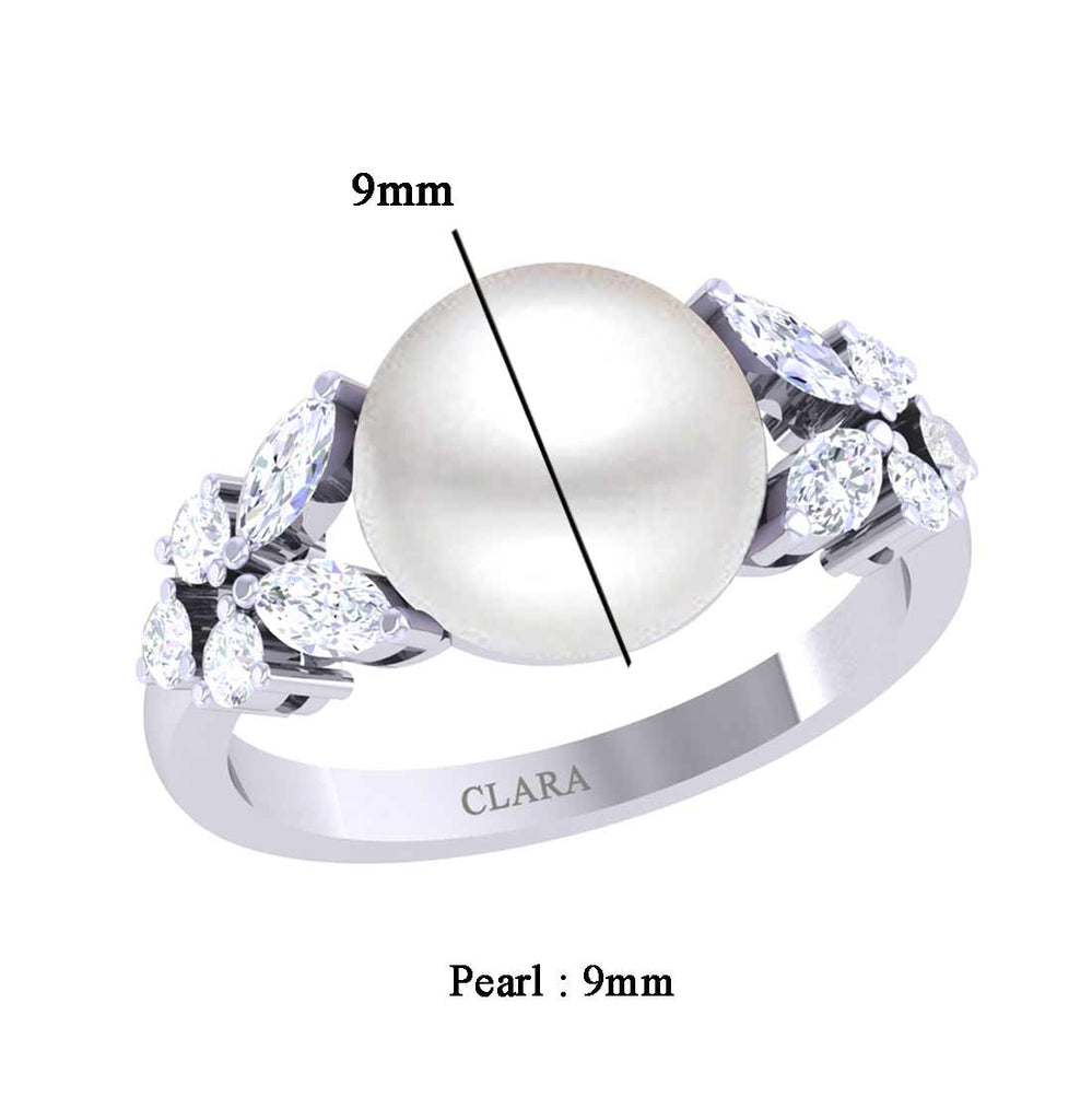 Clara 92.5 Sterling Silver Diamond Cut Zirconia Real Pearl Ring Gift for Women and Girls
