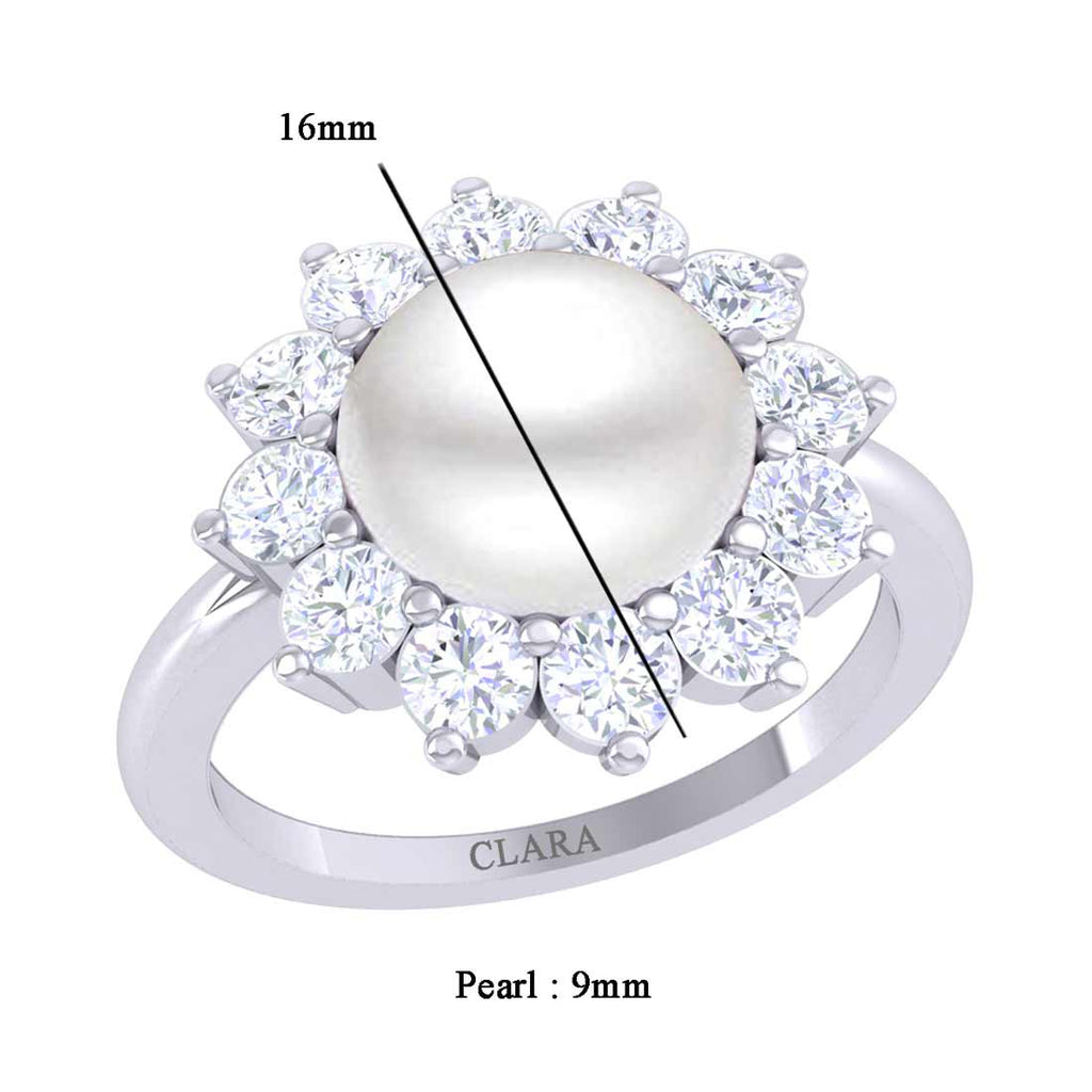 Clara 92.5 Sterling Silver Diamond Cut Zirconia Real Pearl Ring Gift for Women and Girls