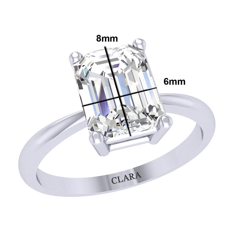 Clara 92.5 Sterling silver White Gold Plated Emerald Cut Diamond Cut Zirconia Solitaire Ring For Women & Girls