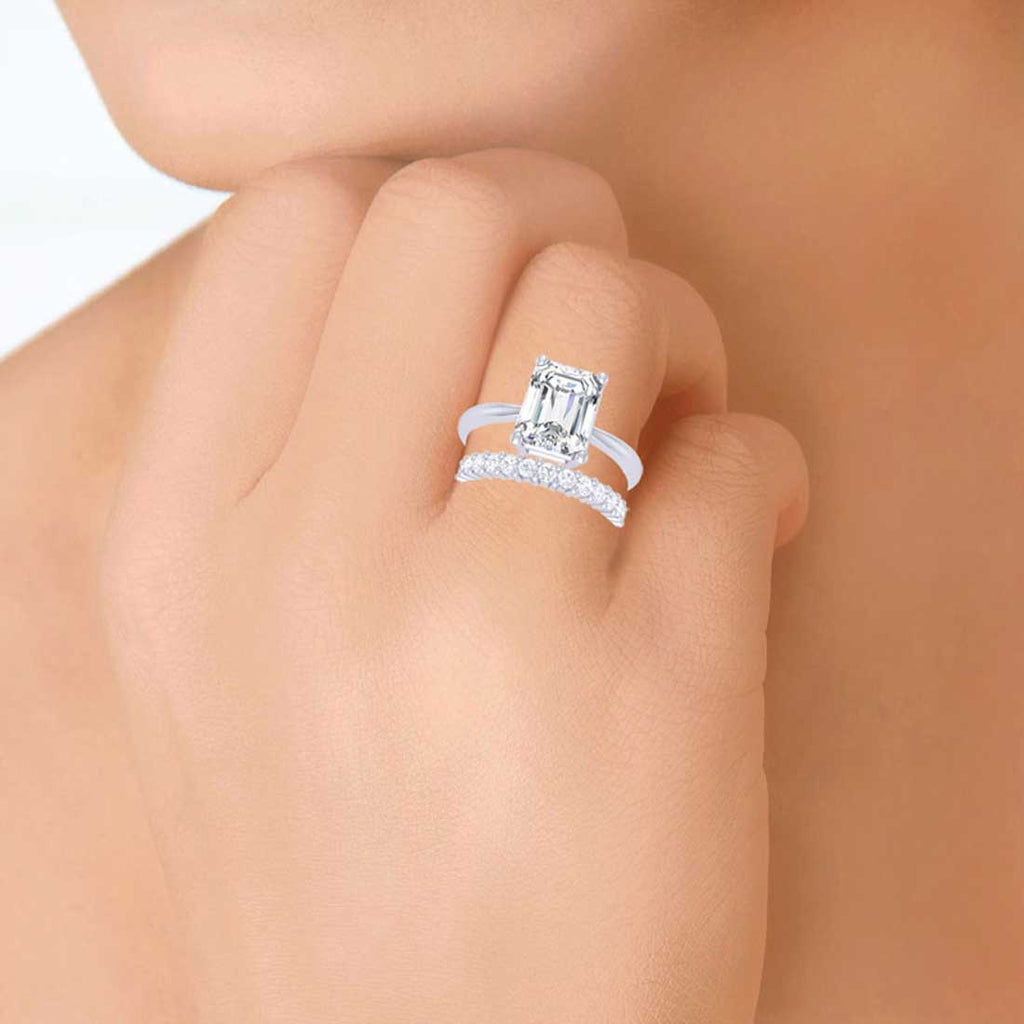 Clara 92.5 Sterling Silver Emerald Cut Solitaire Ring with Band Gift for Women & Girls