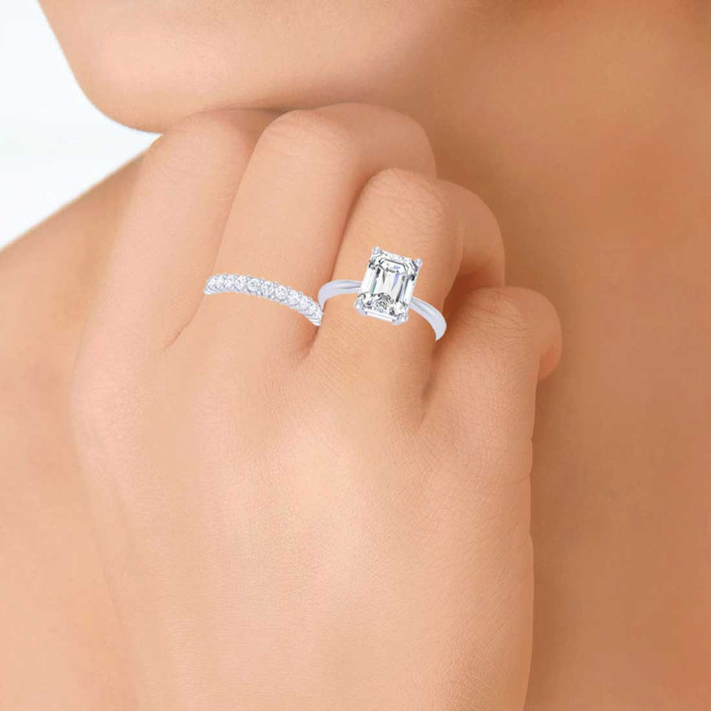 Clara 92.5 Sterling Silver Emerald Cut Solitaire Ring with Band Gift for Women & Girls