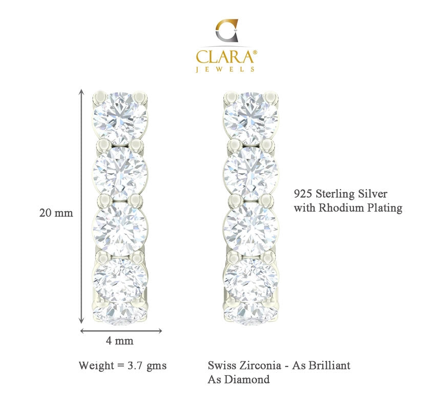 Clara 925 Sterling Silver and Cubic Zirconia Hoop Remy Earring With Screw Back for Women & Girls