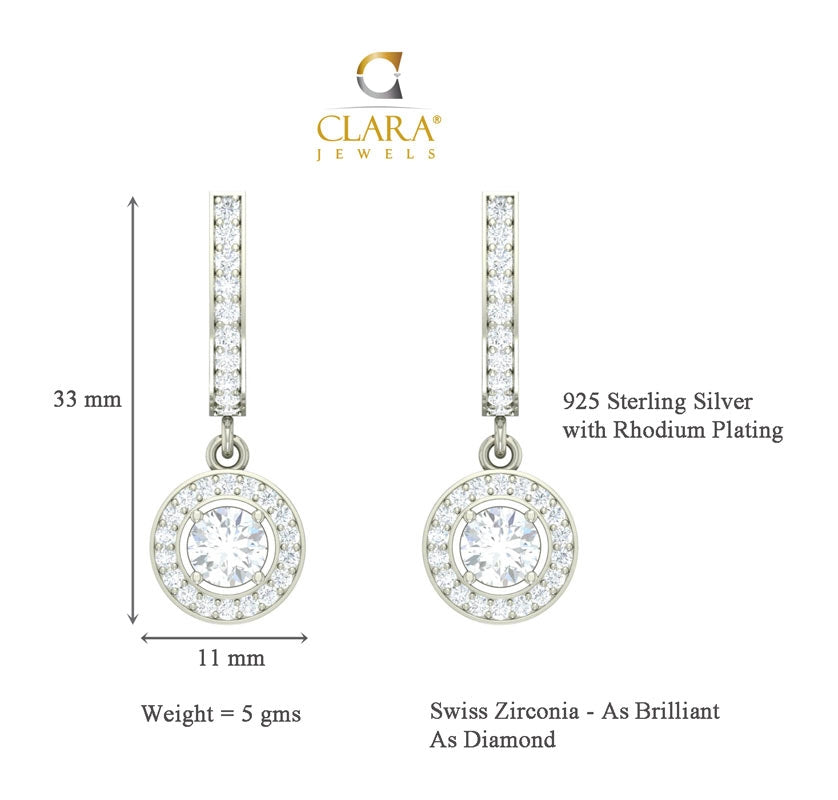 Clara 925 Sterling Silver and Cubic Zirconia Dangle & Drop Margo Earring With Screw Back for Women & Girls