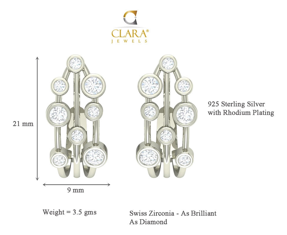 Clara 925 Sterling Silver and Cubic Zirconia Hoop Juno Earring