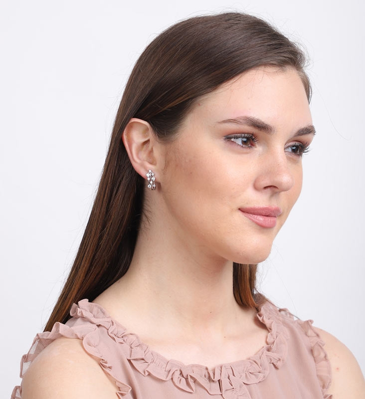 Clara 925 Sterling Silver and Cubic Zirconia Hoop Juno Earring