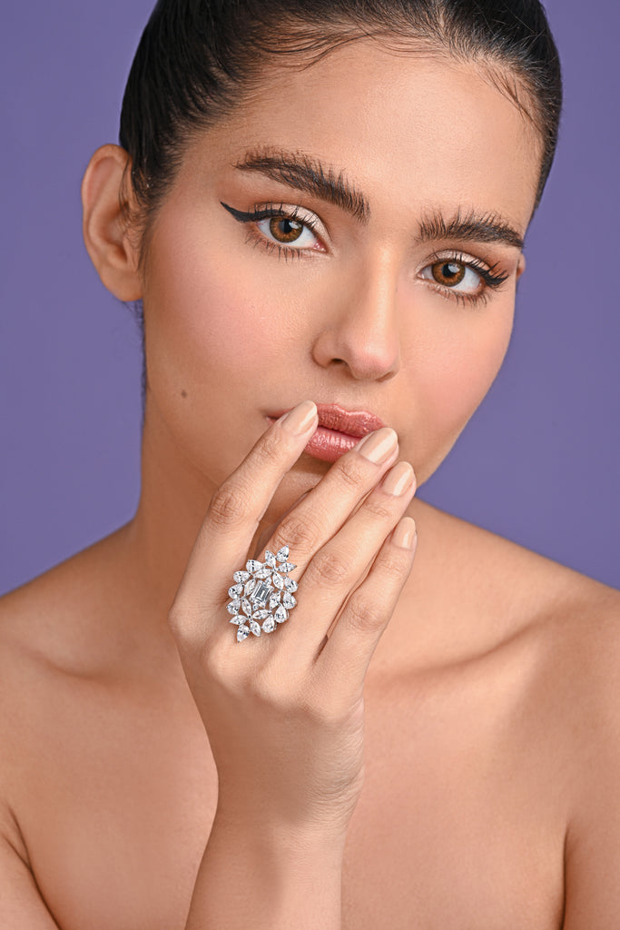 Clara 925 Sterling Silver Long Adjustable Cocktail Ring 