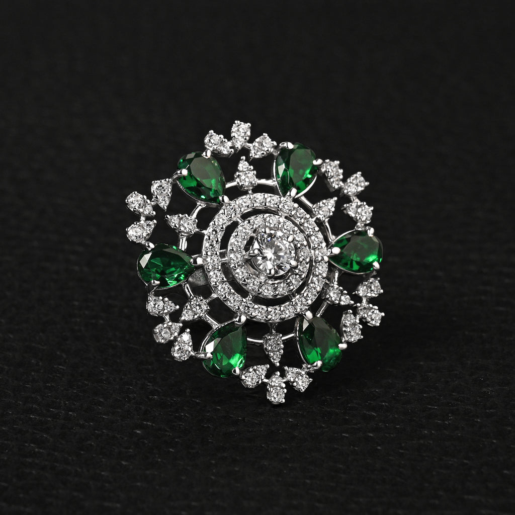 Clara 925 Sterling Silver Green Adjustable Cocktail Ring 