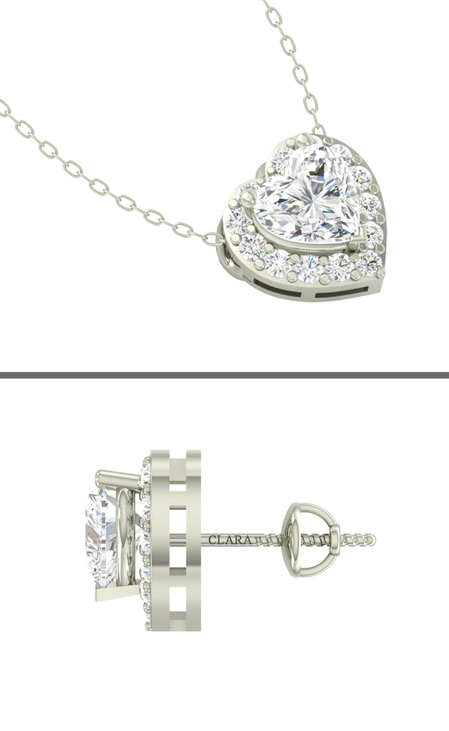 CLARA 925 Sterling Silver Rhodium Plated Valentine Pendant Earring Necklace Set with Chain Gift for Women and Girls