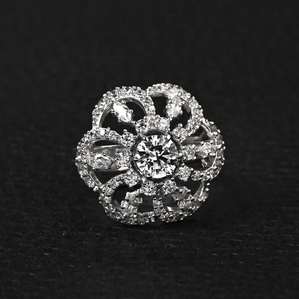 Clara 925 Sterling Silver Dome Adjustable Cocktail Ring 