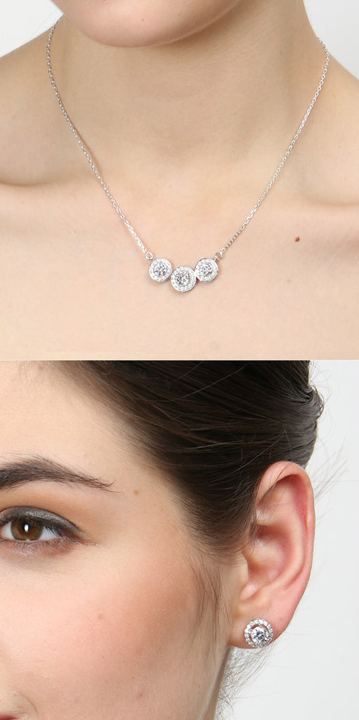 CLARA 925 Sterling Silver Rhodium Plated Poppy Pendant Earring Necklace Set with Chain Gift for Women and Girls
