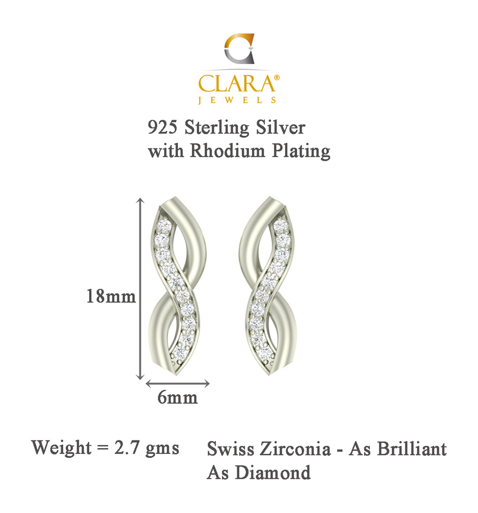 CLARA 925 Sterling Silver Rhodium Plated Twist Pendant Earring Necklace Set with Chain Gift for Women and Girls