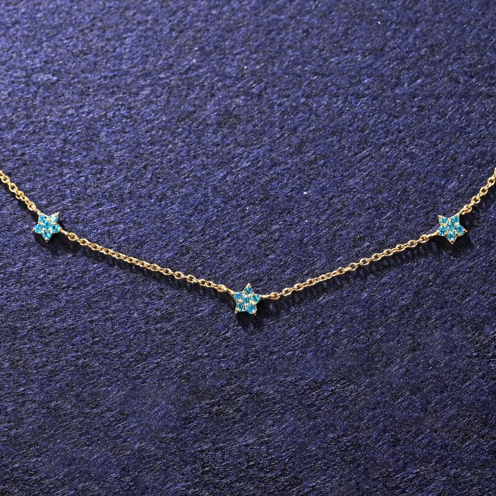 CLARA 925 Sterling Silver Blue Topaz Star Charm Minimal Necklace Chain 