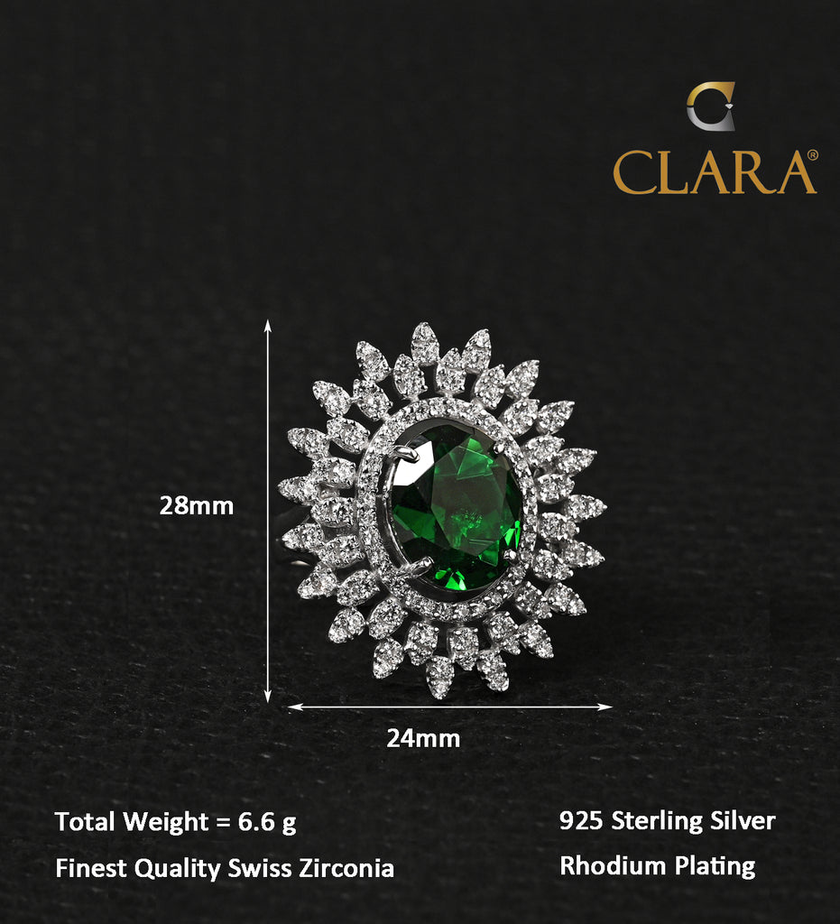 Clara 925 Sterling Silver Emerald Adjustable Cocktail Ring 