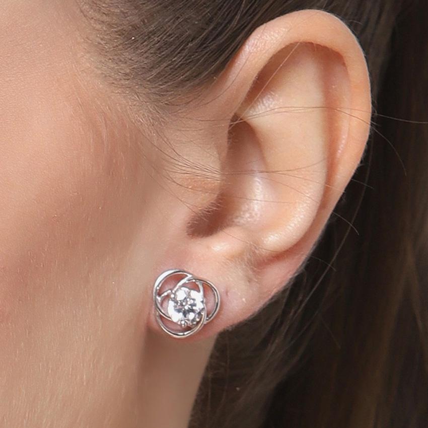 Clara Made with Swiss Zirconia 925 Sterling Silver Platinum Plated Emily Solitaire Earring Gift For Women & Girls