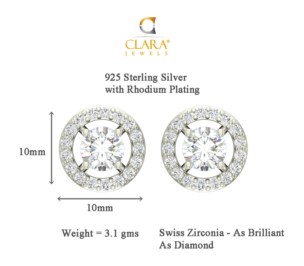 CLARA 925 Sterling Silver Rhodium Plated Halo Pendant Earring Necklace Set with Chain Gift for Women and Girls