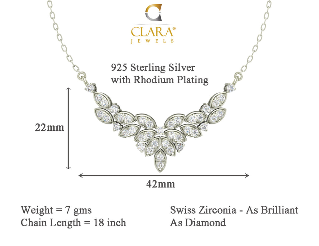 CLARA 925 Sterling Silver Rhodium Plated Elsie Pendant Earring Necklace Set with Chain Gift for Women and Girls