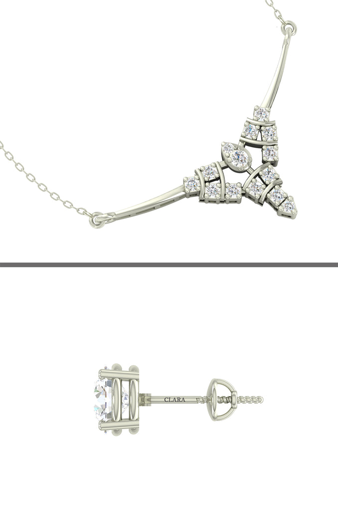 CLARA 925 Sterling Silver Rhodium Plated Alice Pendant Earring Necklace Set with Chain Gift for Women and Girls