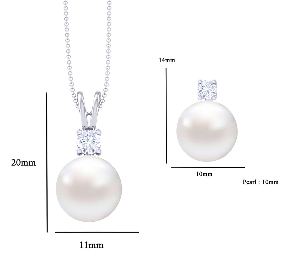 Clara 92.5 Sterling Silver Classic Pearl Pendant Earrings Set with Chain Jewellery Set Gift for Women and Girls